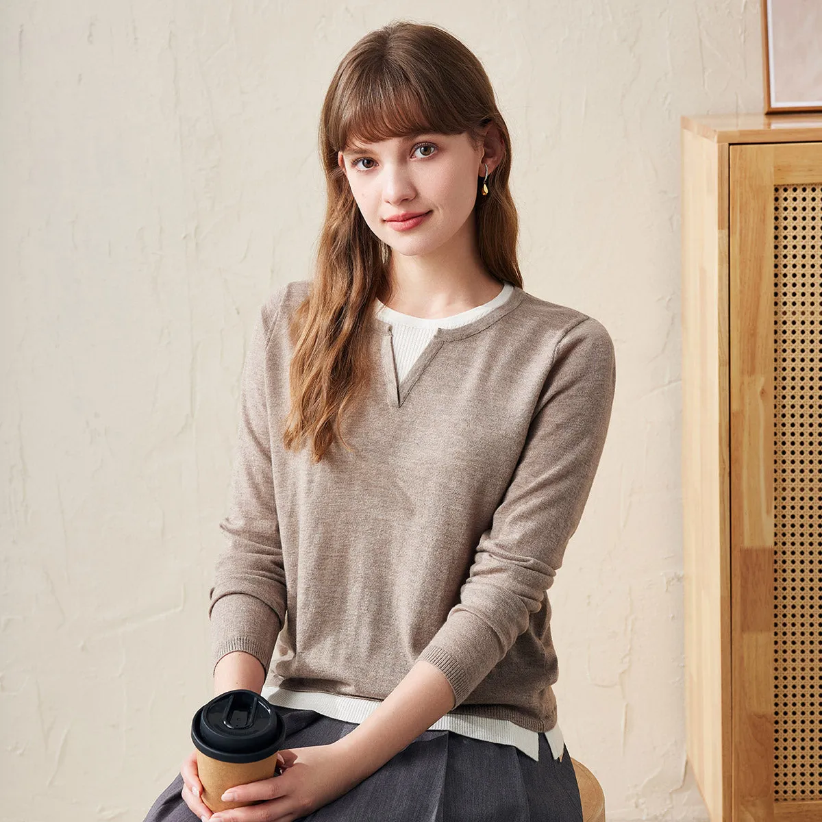 100% Wool Layered Look Pullover Sweater