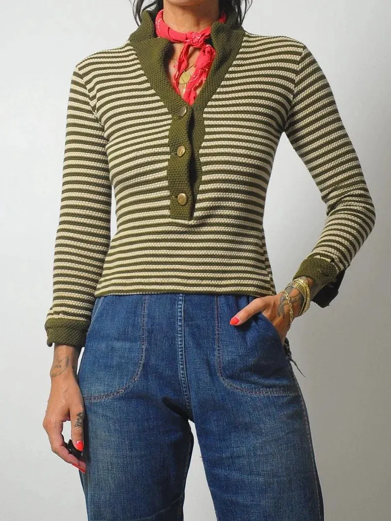 1960's Olive Striped Sweater