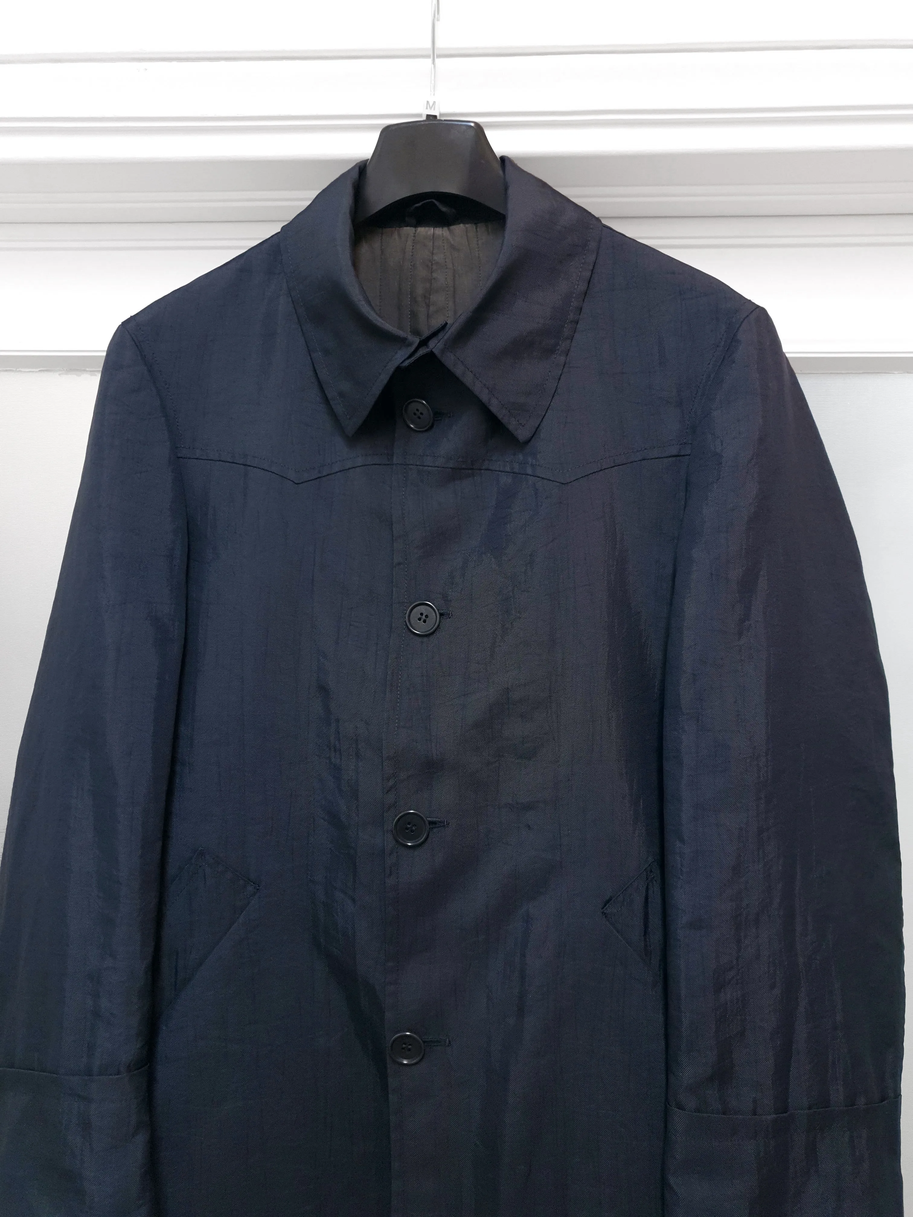 1990s Oversize Western Car Coat in Washed Navy Nylon