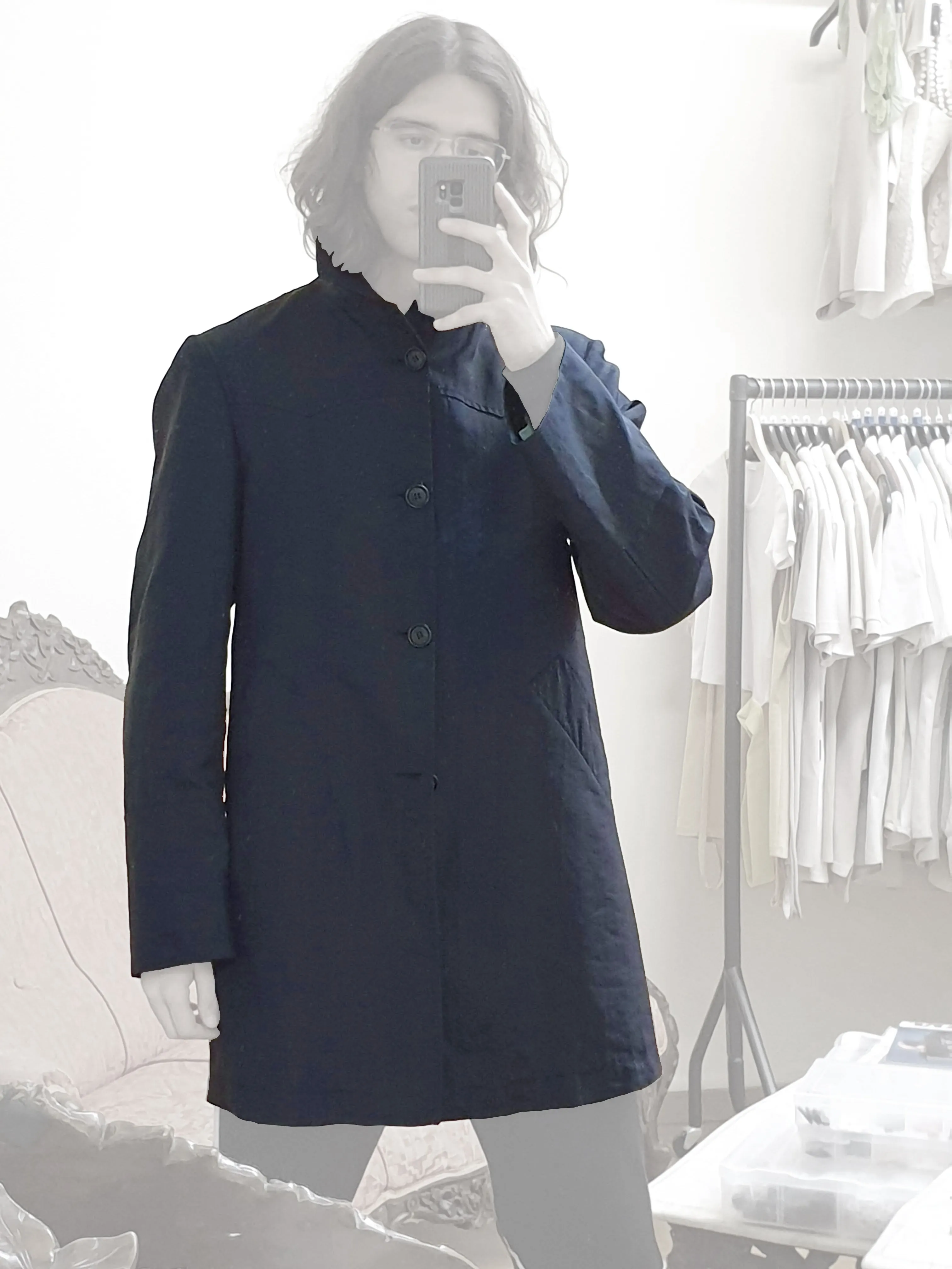 1990s Oversize Western Car Coat in Washed Navy Nylon