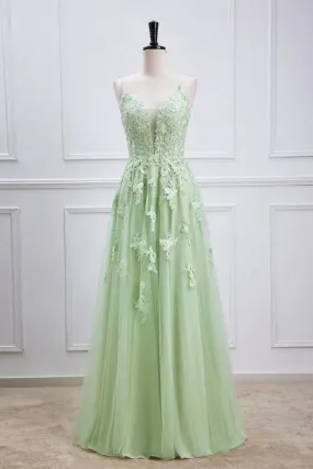 A Line V Neck Beaded Green Lace Long Prom Dress, Green Lace Formal Dress, Green Evening Dress A2065