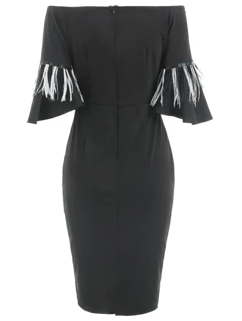 Advanced Shoulder Slim Fit Dress with Fringe