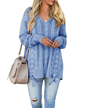 Aegean Lace Up Cable Knit Sweater