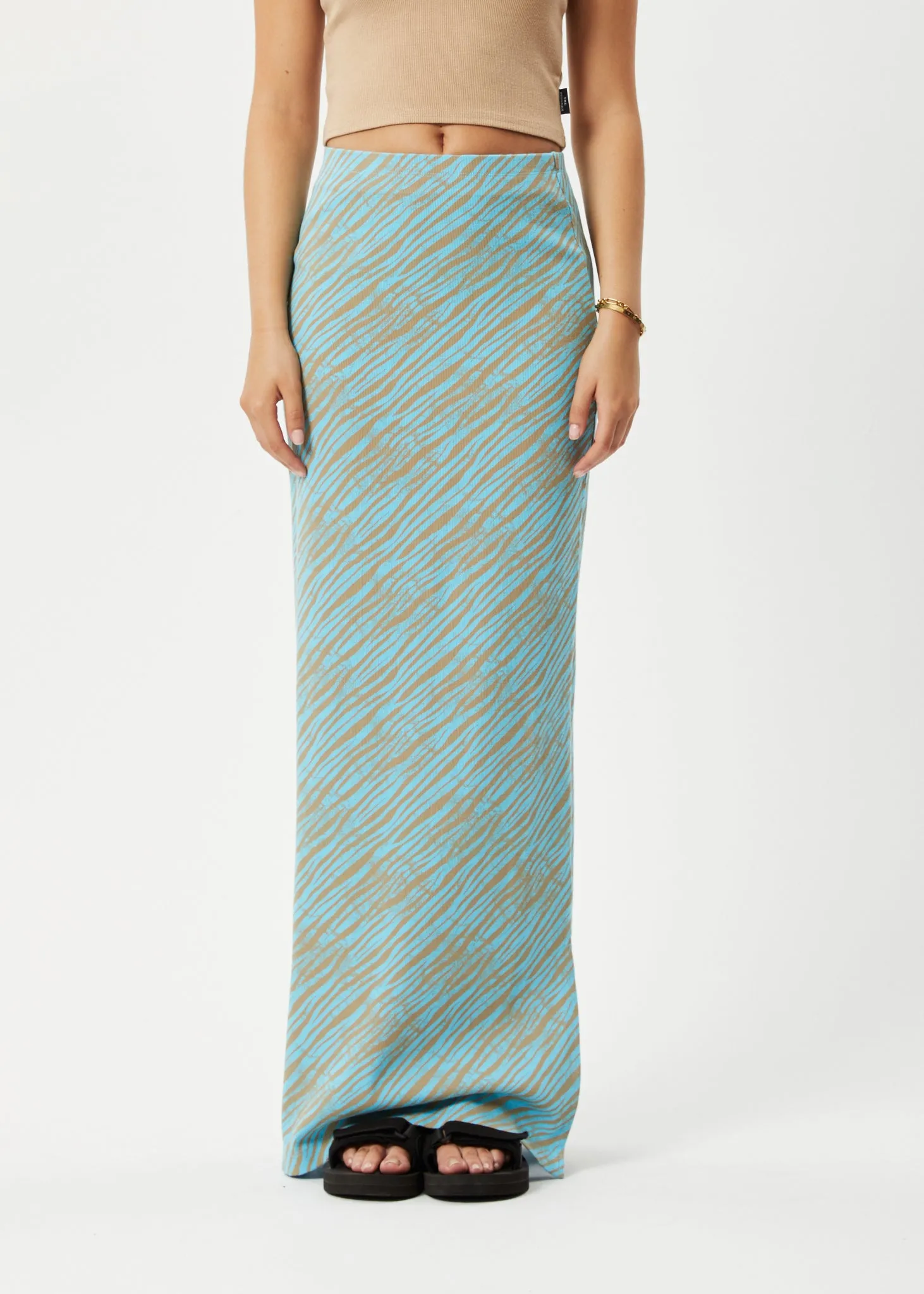 AFENDS Womens Adi - Ribbed Maxi Skirt - Blue Stripe