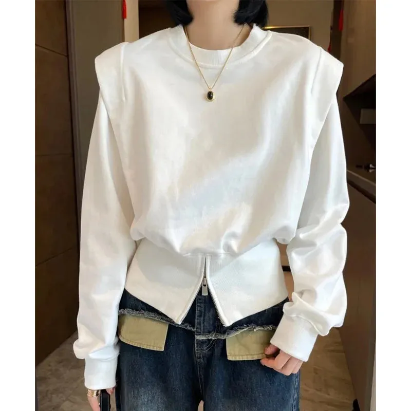 Aiertu Pure Cotton Design Sense Niche Hoodie Women in Spring 2023 New Fashion Pullover Solid Color Long Sleeved Lady Top Trend