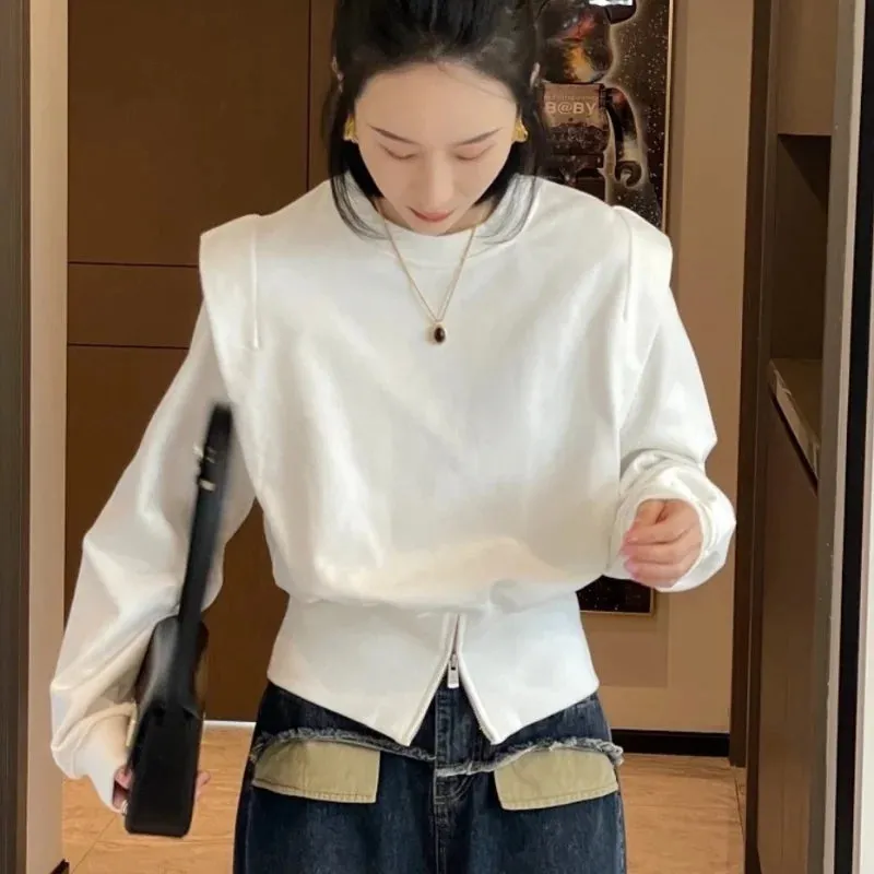 Aiertu Pure Cotton Design Sense Niche Hoodie Women in Spring 2023 New Fashion Pullover Solid Color Long Sleeved Lady Top Trend