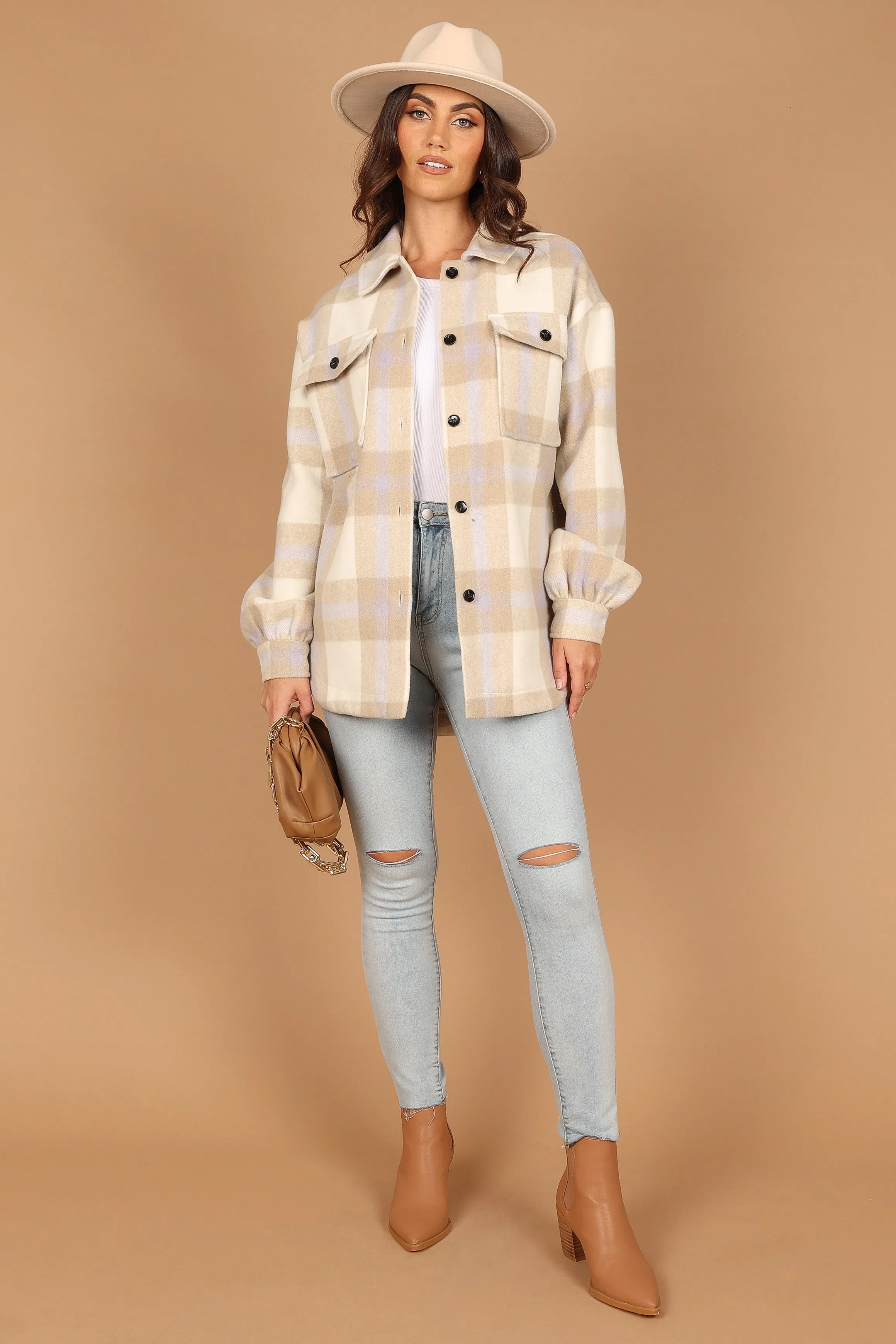 Alex Double-Breasted Pocket Shacket - Cream Check