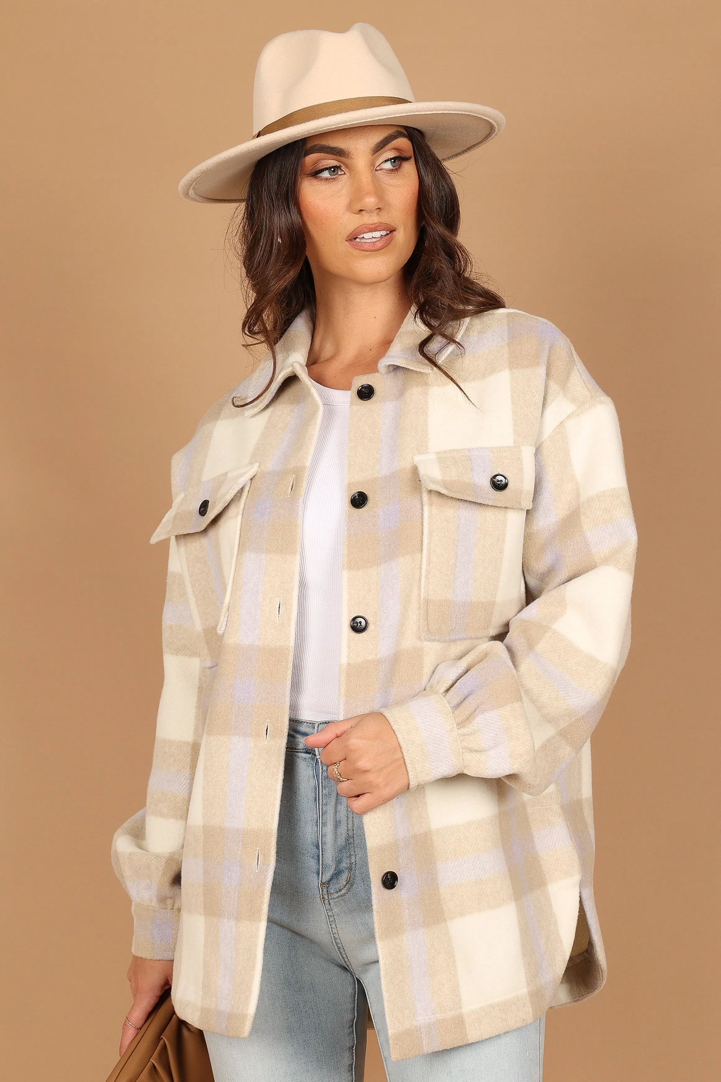 Alex Double-Breasted Pocket Shacket - Cream Check