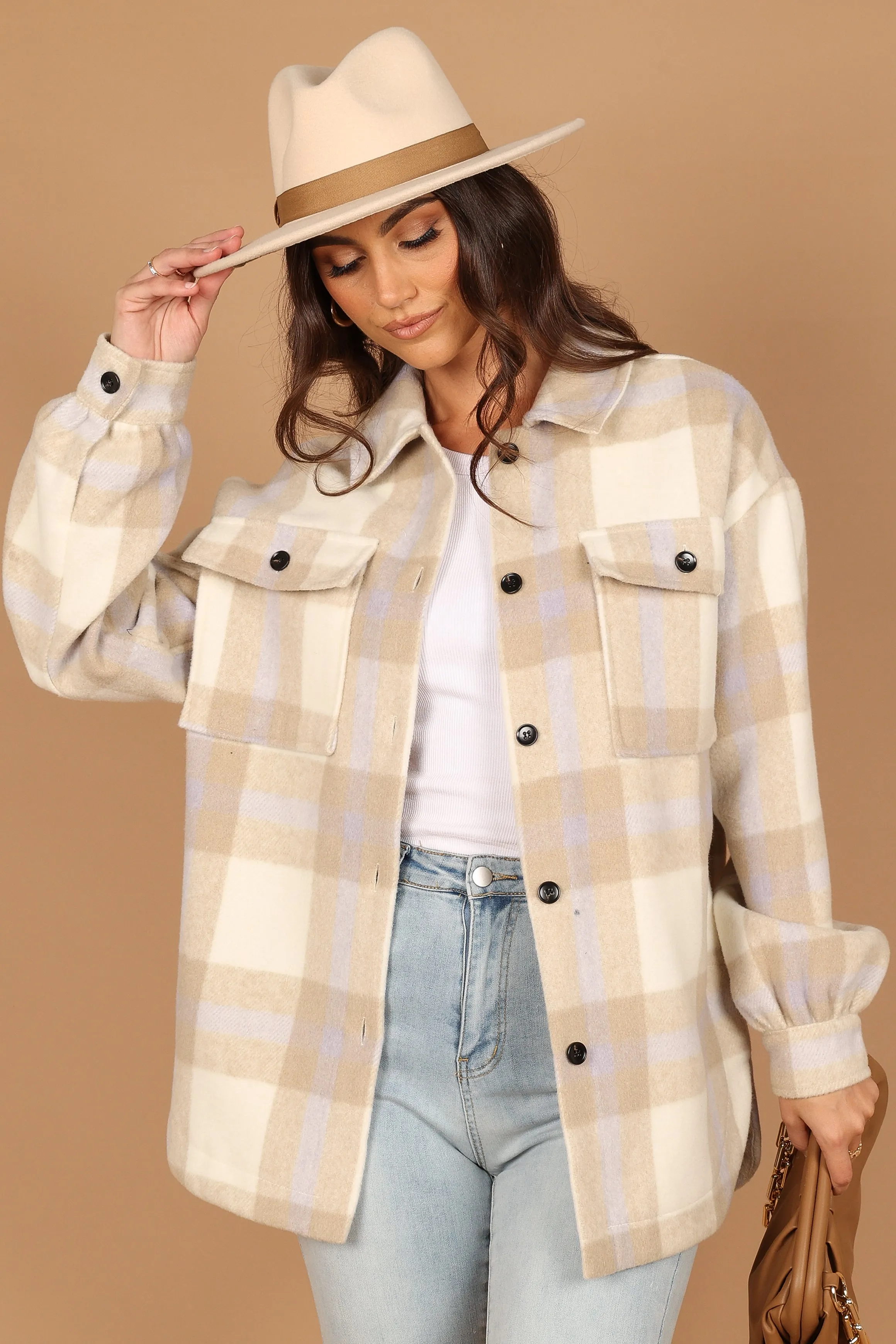 Alex Double-Breasted Pocket Shacket - Cream Check