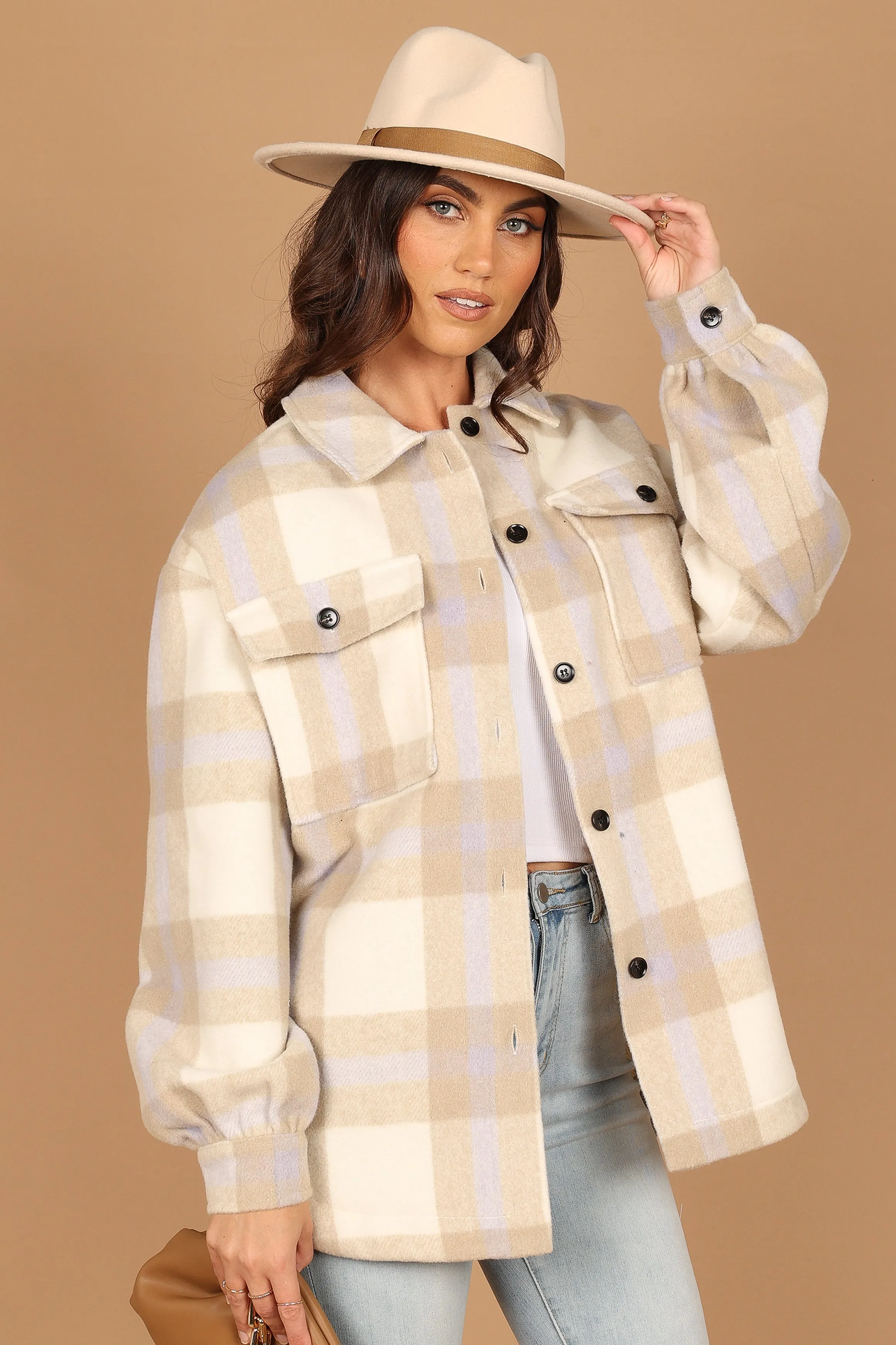 Alex Double-Breasted Pocket Shacket - Cream Check