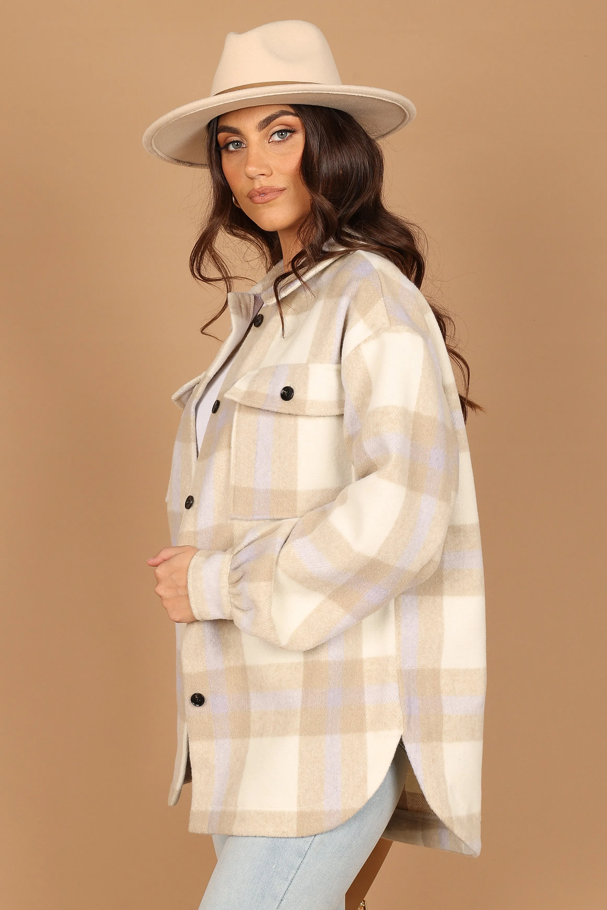 Alex Double-Breasted Pocket Shacket - Cream Check