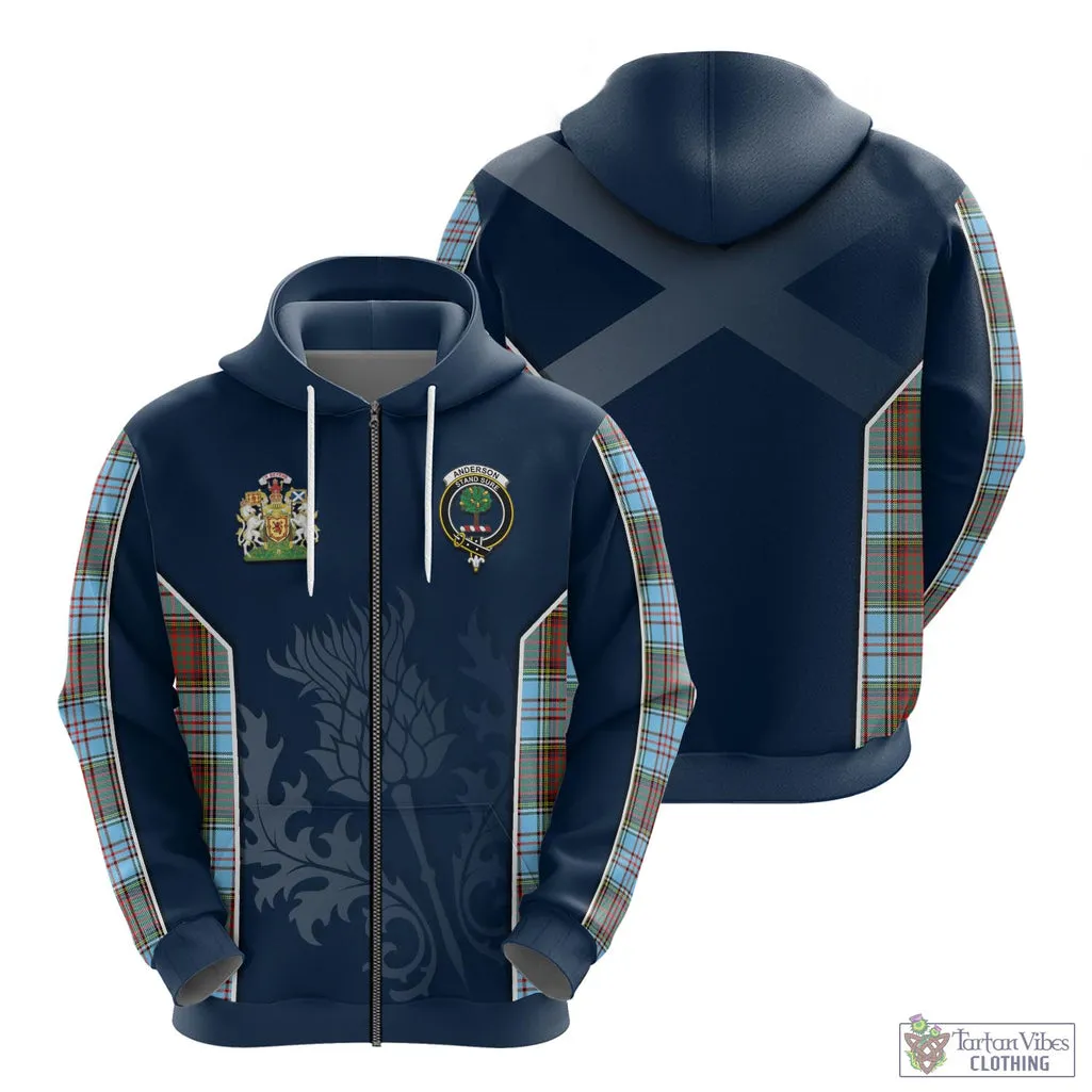 Anderson Ancient Tartan Hoodie with Family Crest and Scottish Thistle Vibes Sport Style