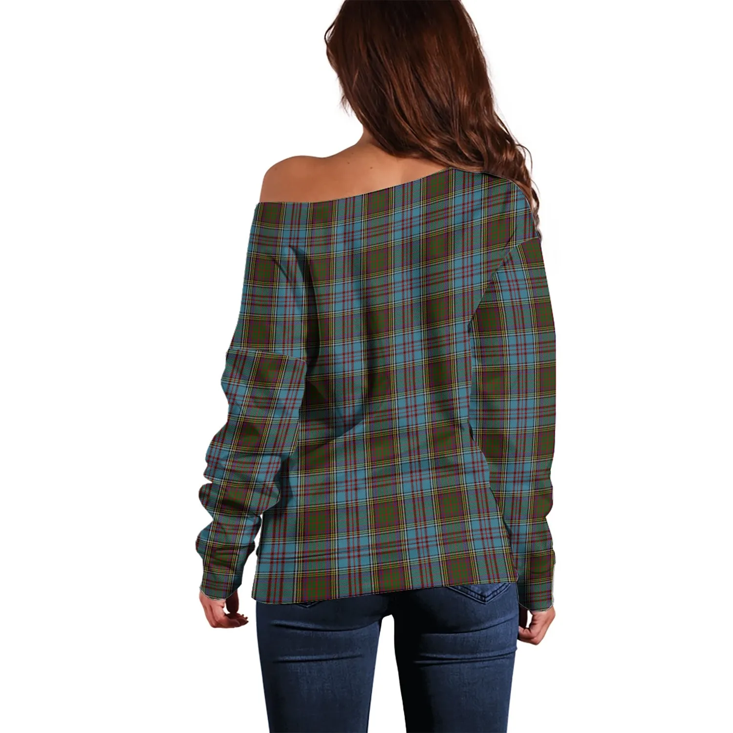 Anderson Tartan Off Shoulder Women Sweater with Family Crest