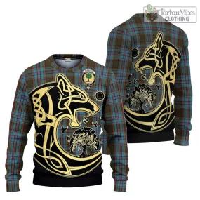 Anderson Tartan Ugly Sweater with Family Crest Celtic Wolf Style