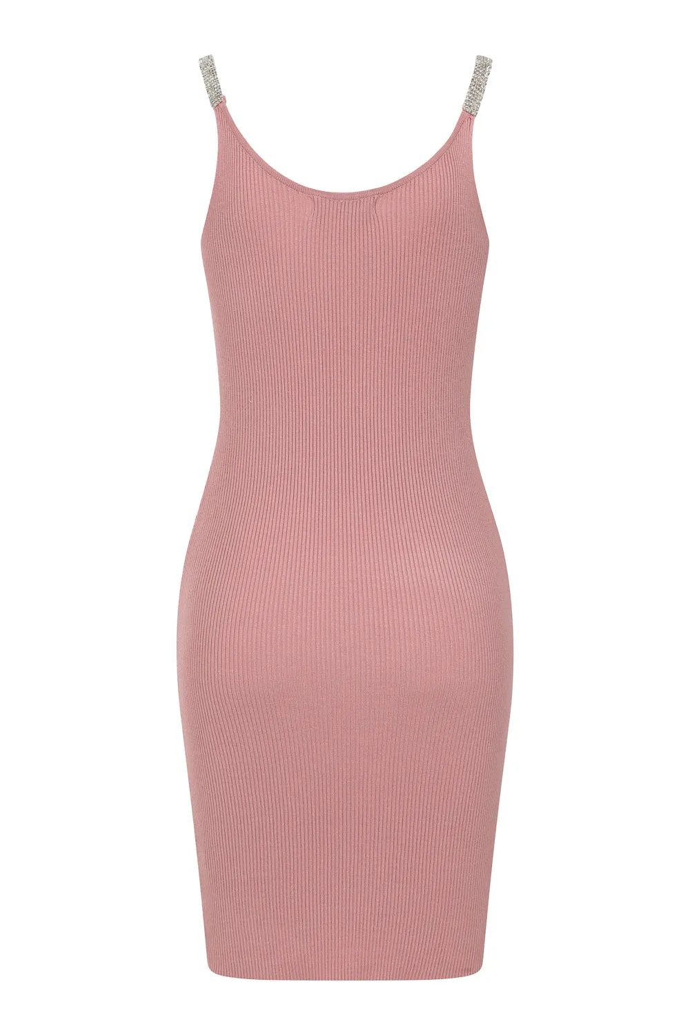 Angelina Dusty Pink Diamonte Strap Ribbed Pencil Midi Bodycon Dress