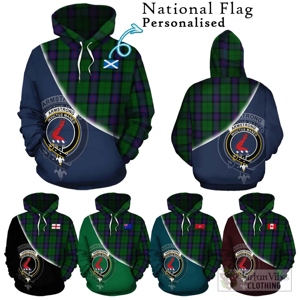 Armstrong Tartan Hoodie with Personalised National Flag and Family Crest Half Style