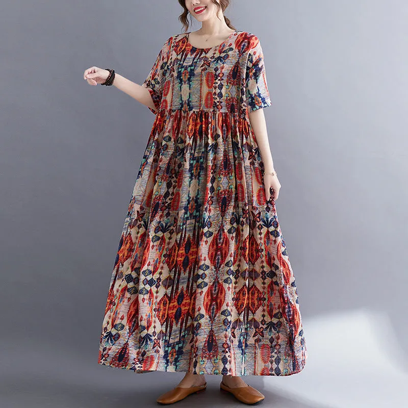 Artistic Plus Size Printed Short Sleeve Dress For Women