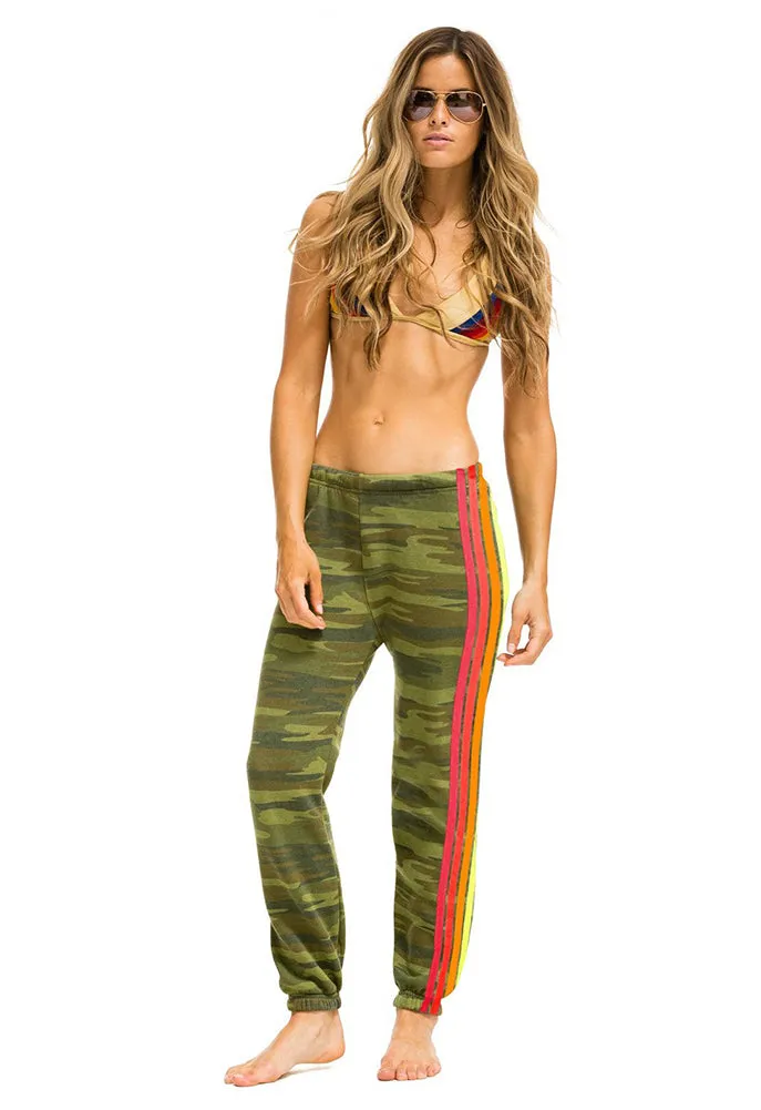 Aviator Nation 4 Stripe Sweatpants in Camo/Neon