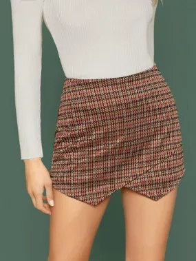 Back Zip Pointed Hem Plaid Skort Shorts