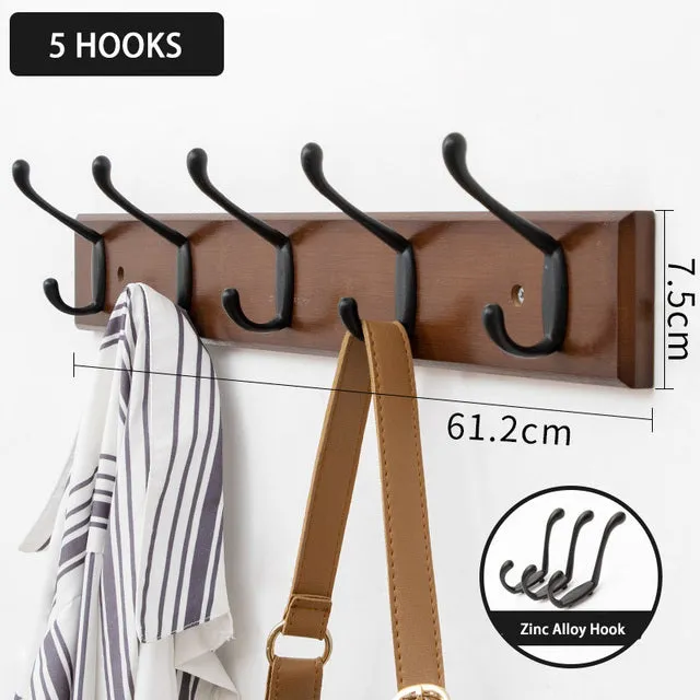 Bamboo Coat Rack Double Wall Hooks Hat Clothes Hook Hanger Organizer for Bathroom Bedroom Hallway Kitchen Accessories