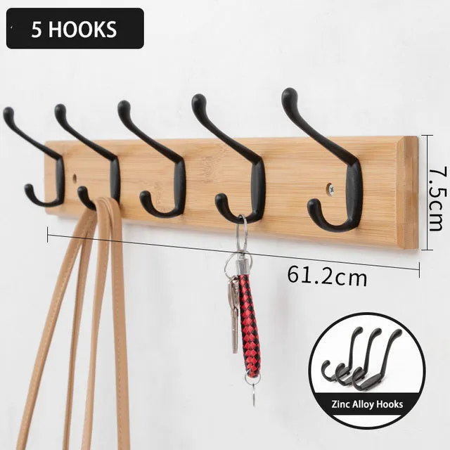 Bamboo Coat Rack Double Wall Hooks Hat Clothes Hook Hanger Organizer for Bathroom Bedroom Hallway Kitchen Accessories