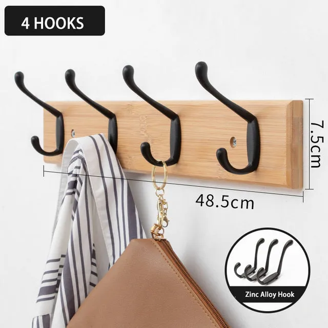 Bamboo Coat Rack Double Wall Hooks Hat Clothes Hook Hanger Organizer for Bathroom Bedroom Hallway Kitchen Accessories