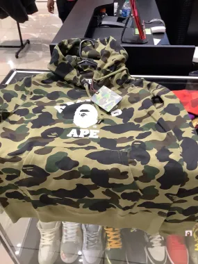 BAPE 1st Camo College Pullover Hoodie Green