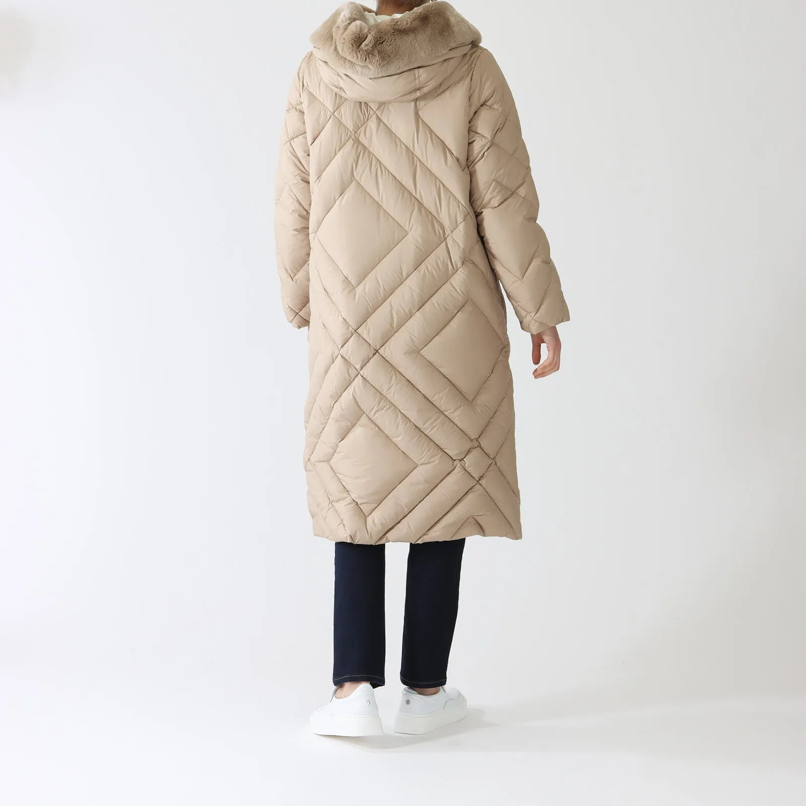 Beige Reversible Diamond Quilted Long Coat