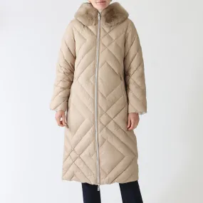 Beige Reversible Diamond Quilted Long Coat