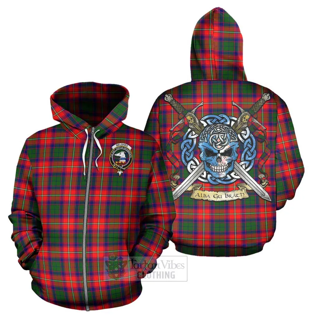 Belshes (Belsches) Tartan Hoodie with Family Crest Celtic Skull Style