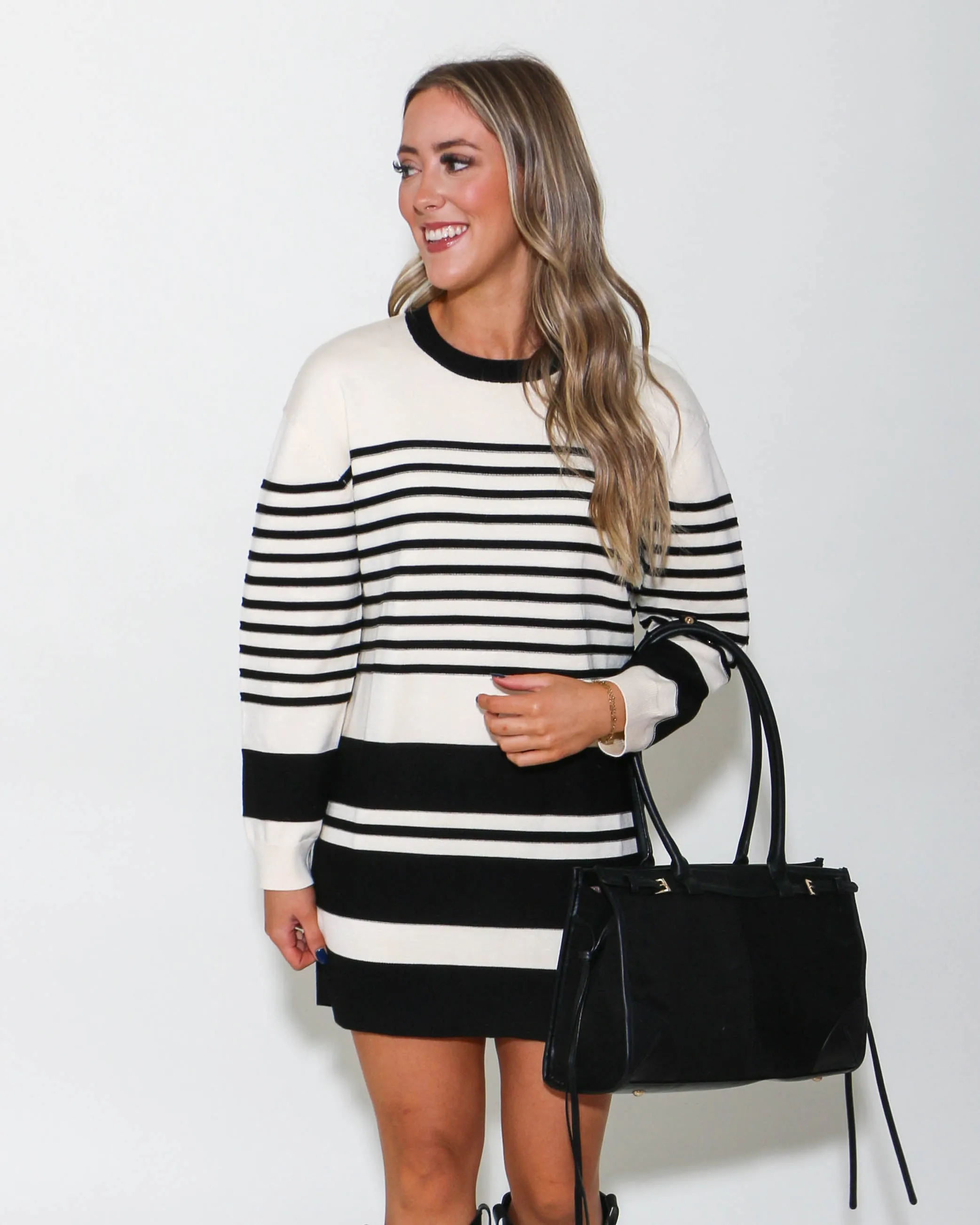 Black and White Striped SweaterDress