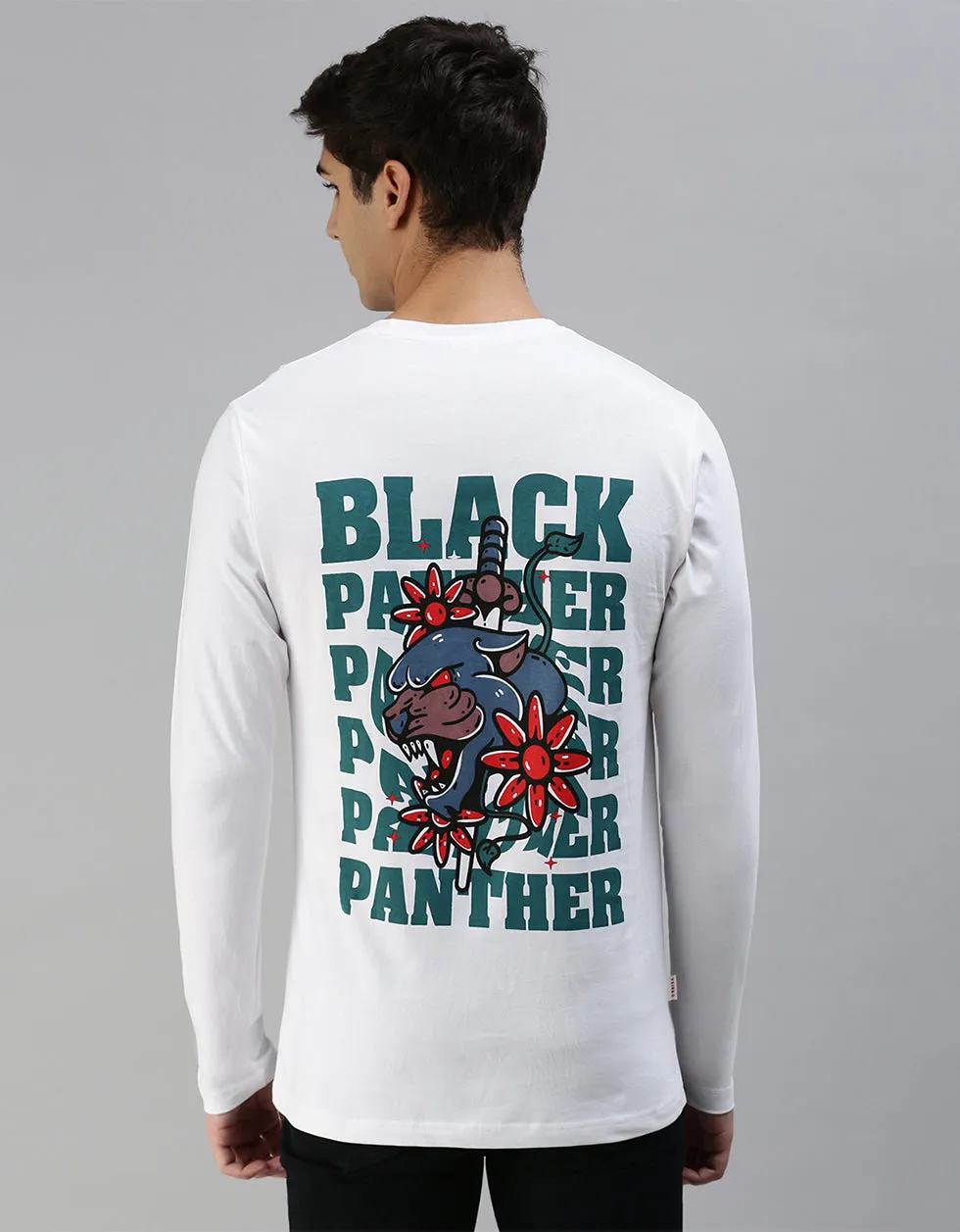 BLACK PANTHER White Back Typographic Printed Tshirt