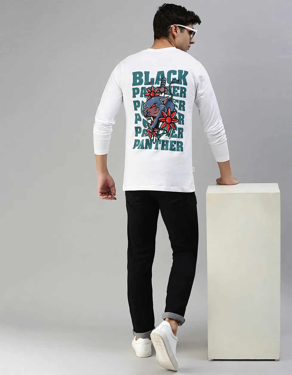 BLACK PANTHER White Back Typographic Printed Tshirt