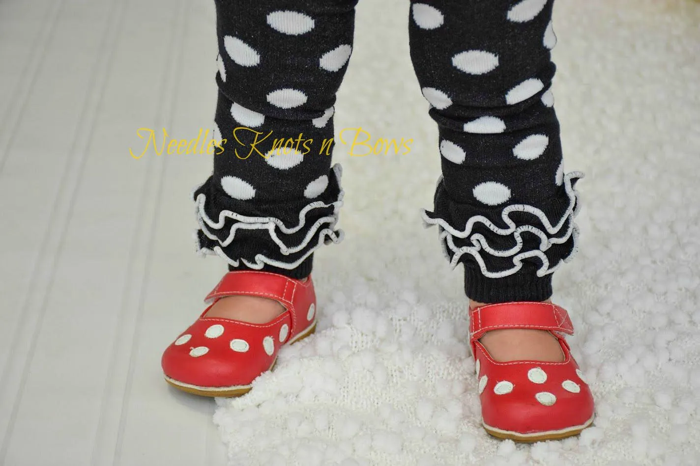 Black Polka Dot Leg Warmers with Ruffle