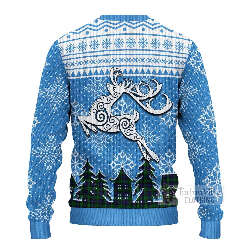 Black Watch Clan Christmas Ugly Sweater with Tartan and Celtic Reindeer Style