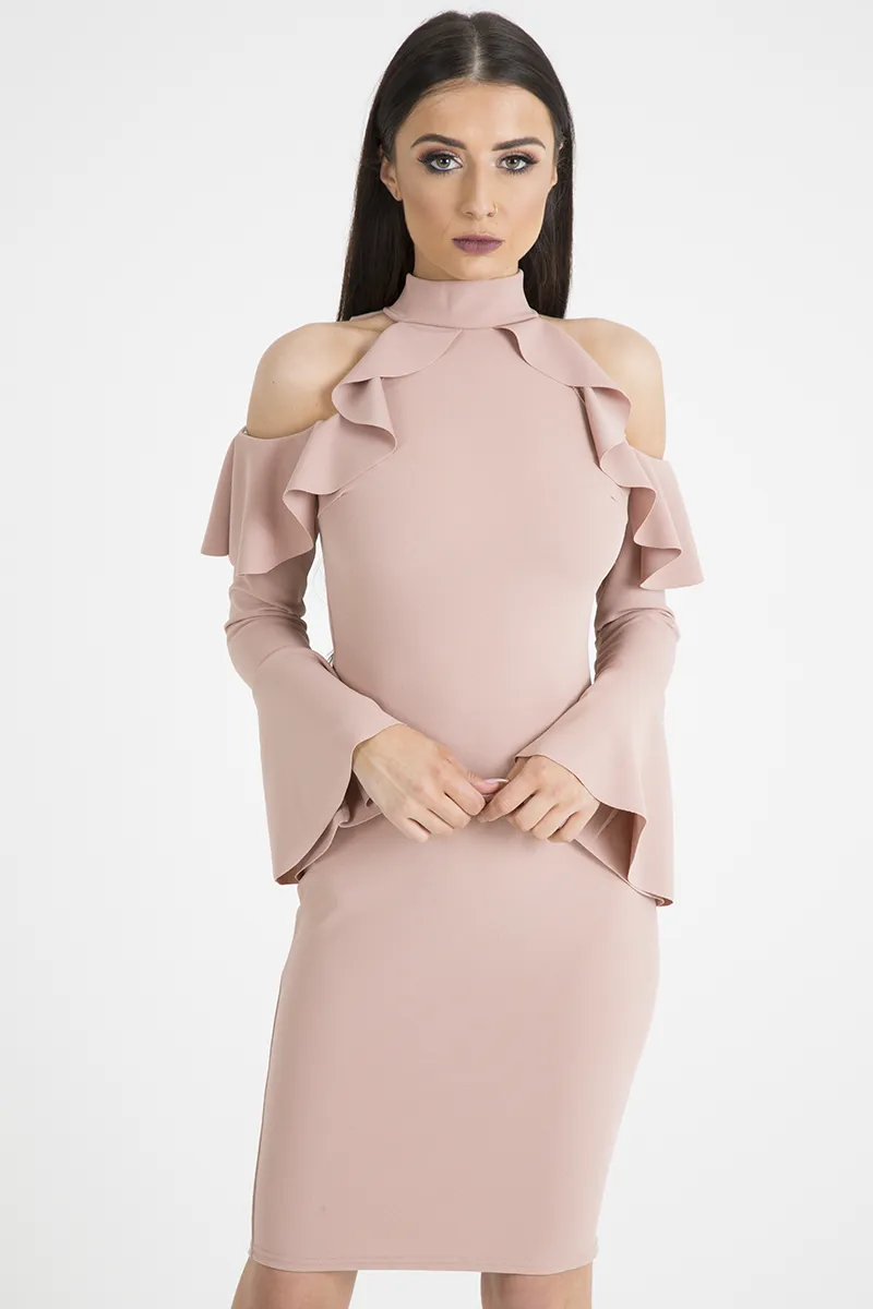 Blush Frill Detail Cold Shoulder Dress - Bonnie