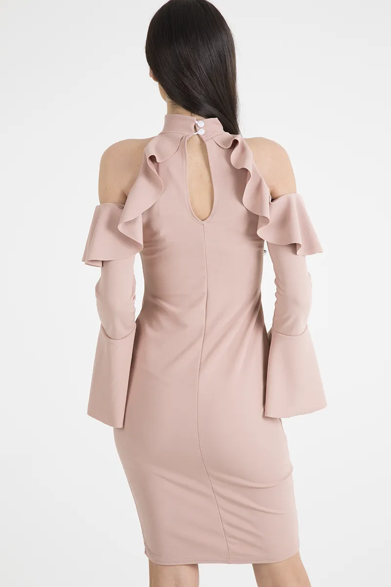 Blush Frill Detail Cold Shoulder Dress - Bonnie