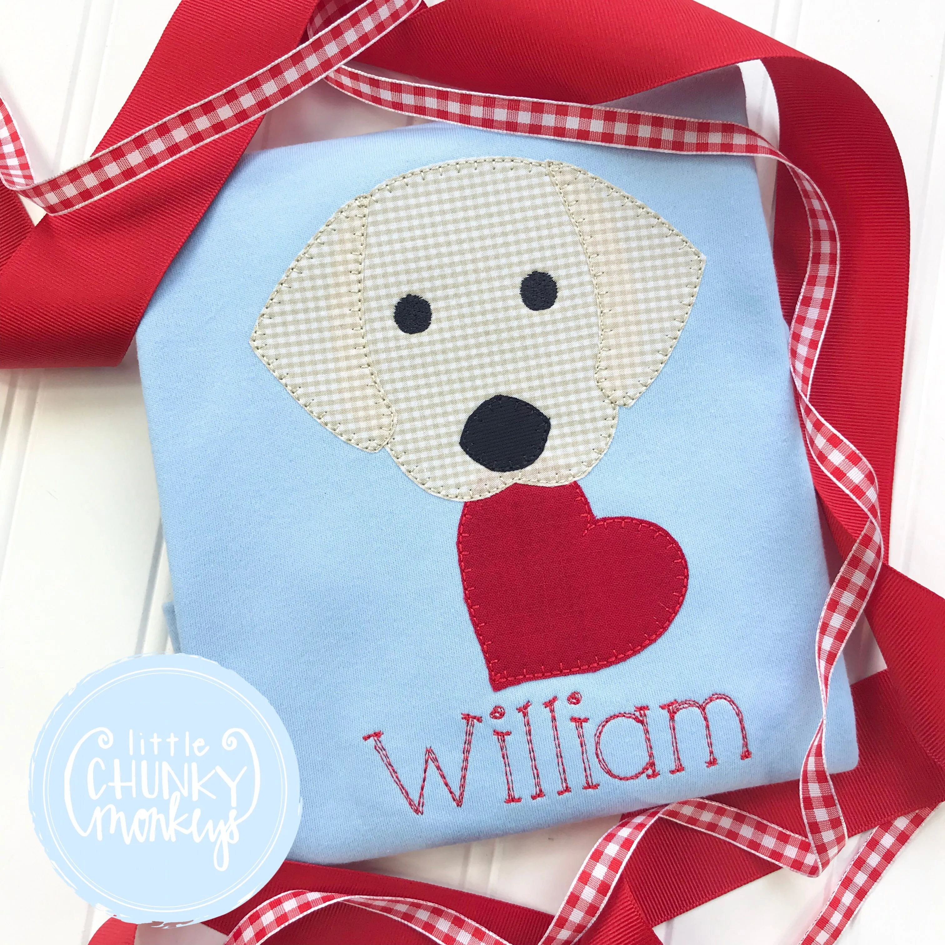 Boy Shirt - Boy Valentine Shirt - Valentine Puppy with Hearts on Light Blue Shirt