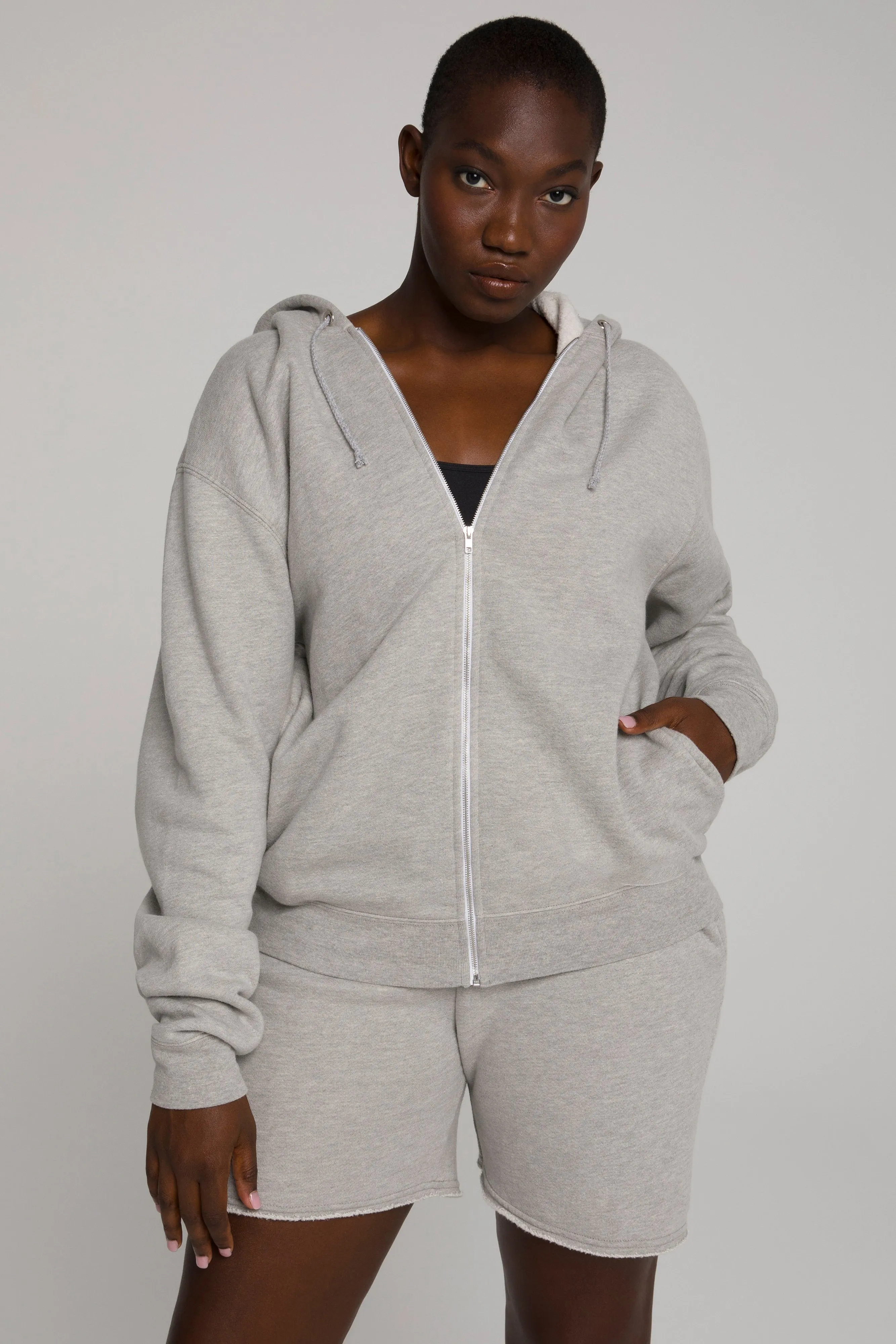 BOYFRIEND ZIP HOODIE | HEATHER GREY001