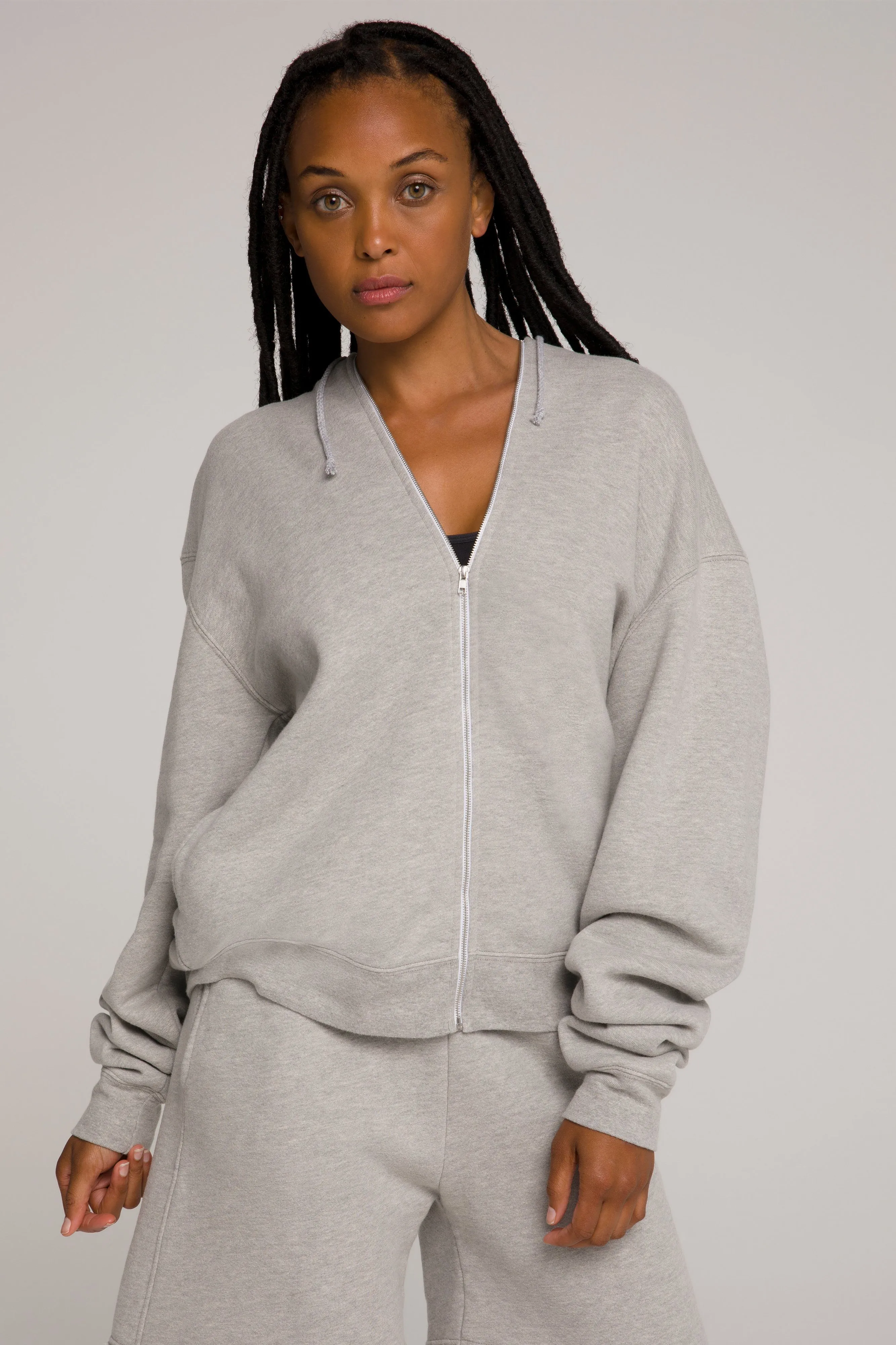 BOYFRIEND ZIP HOODIE | HEATHER GREY001