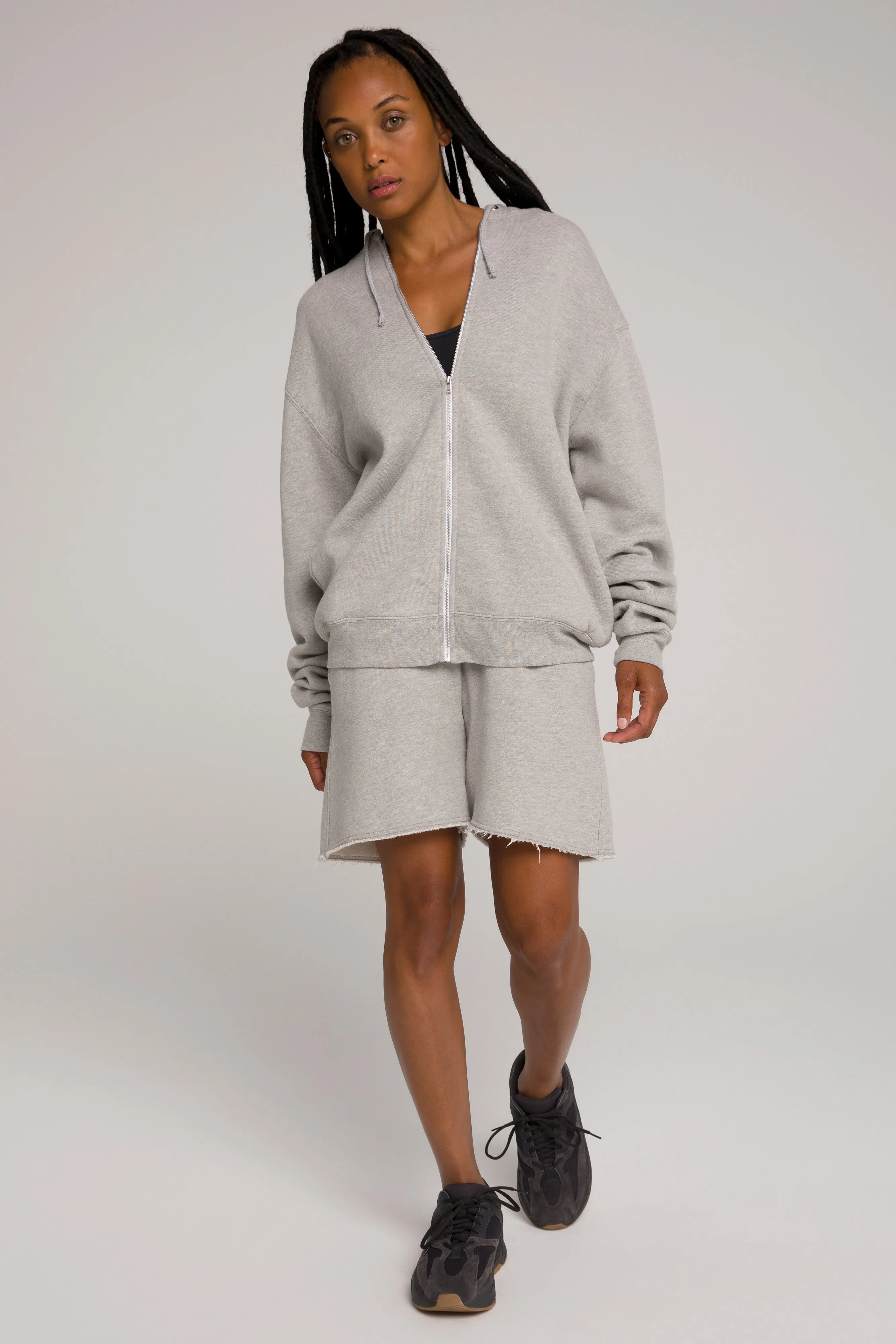 BOYFRIEND ZIP HOODIE | HEATHER GREY001