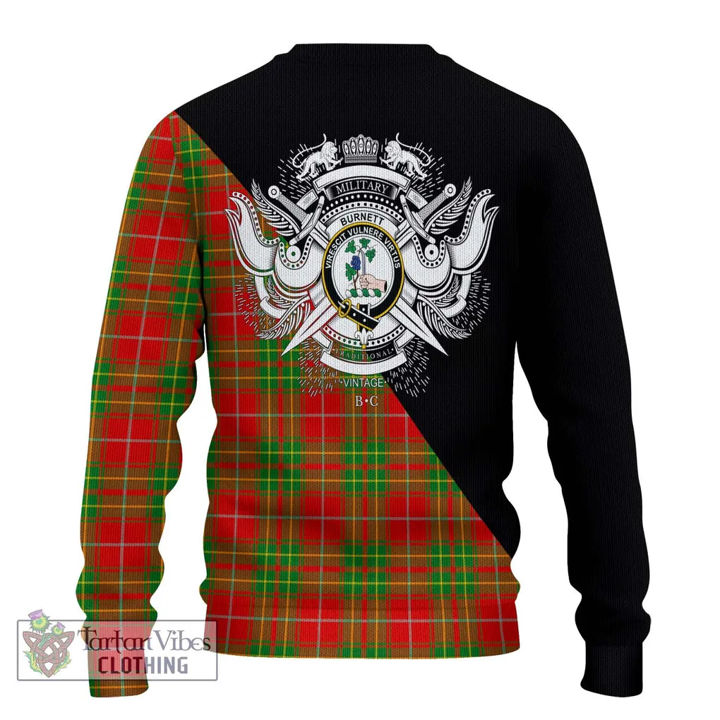 Burnett Tartan Ugly Sweater with Family Crest and Military Logo Style