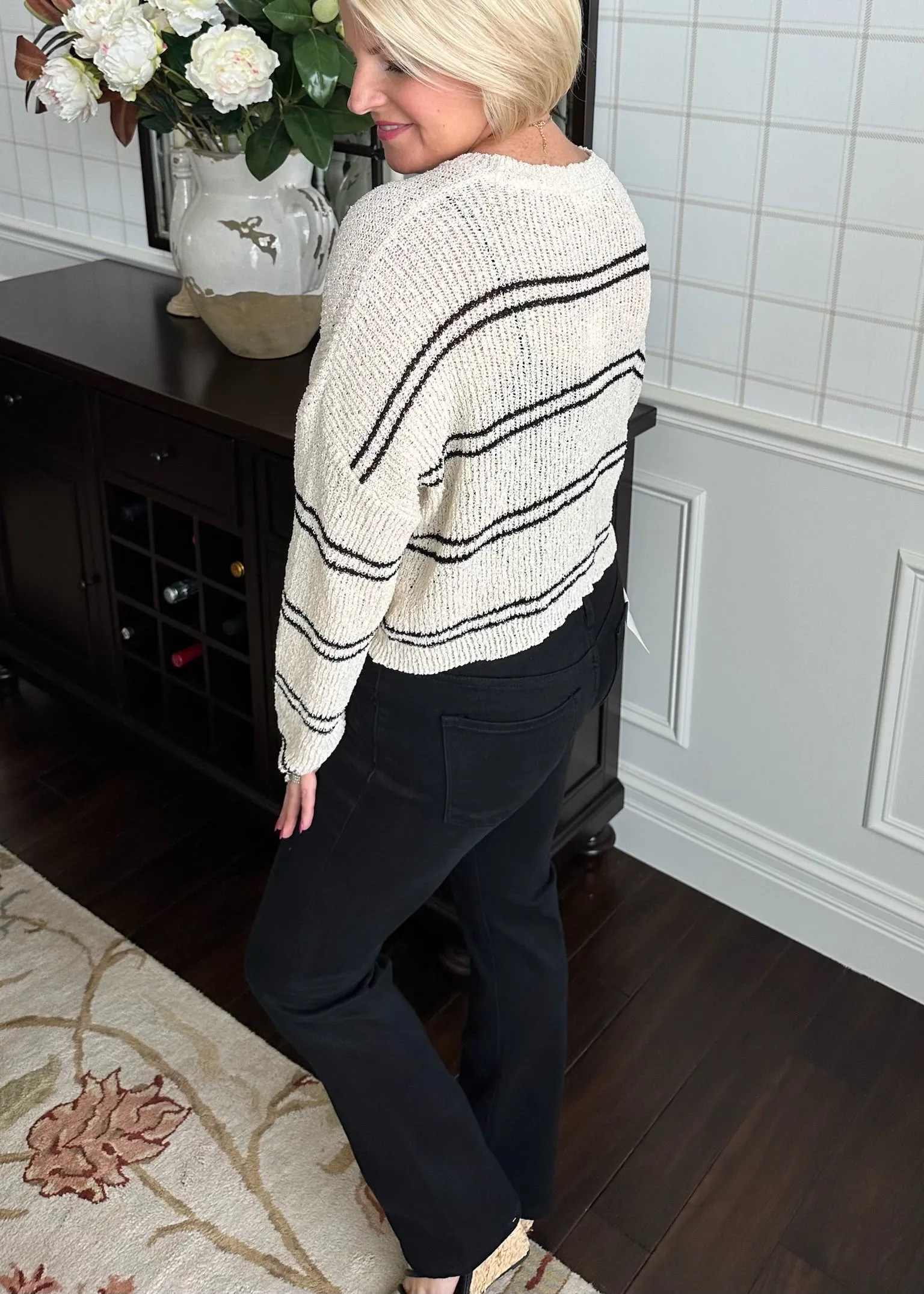 By Together Cream & Black Striped Sweater