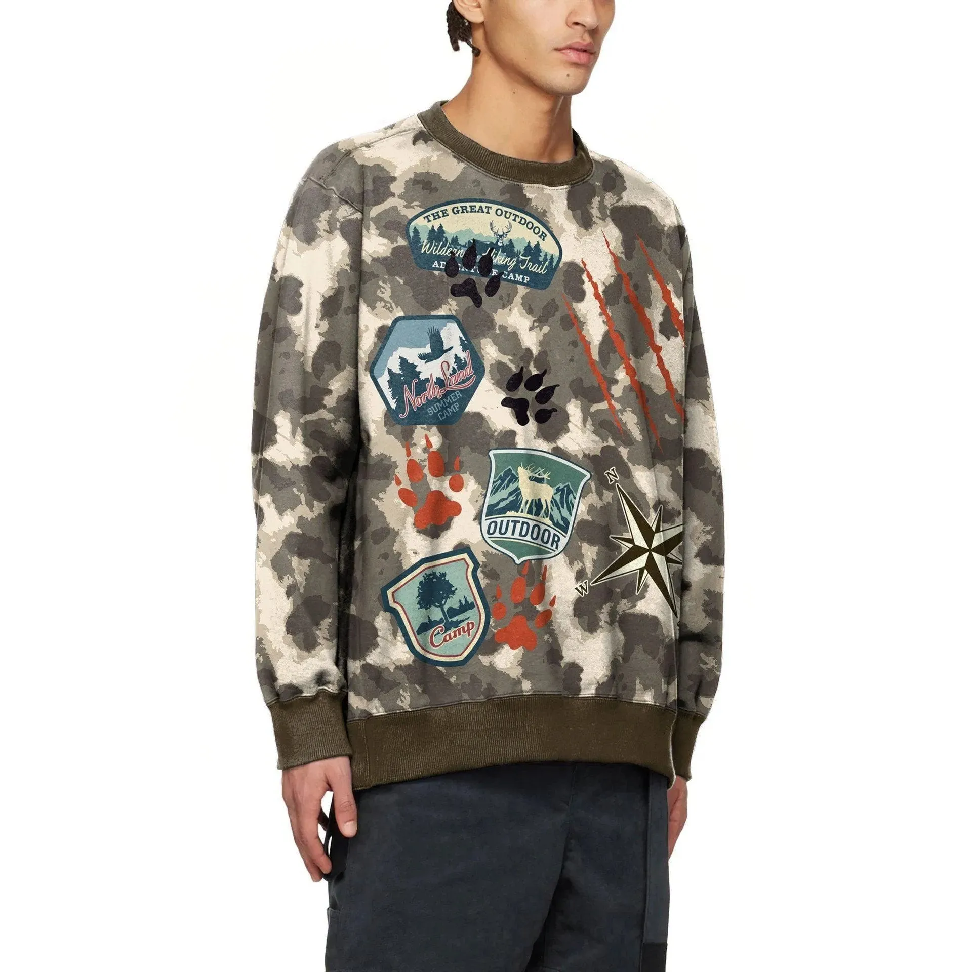 Camo Chic Digital Print Round Neck Sweater