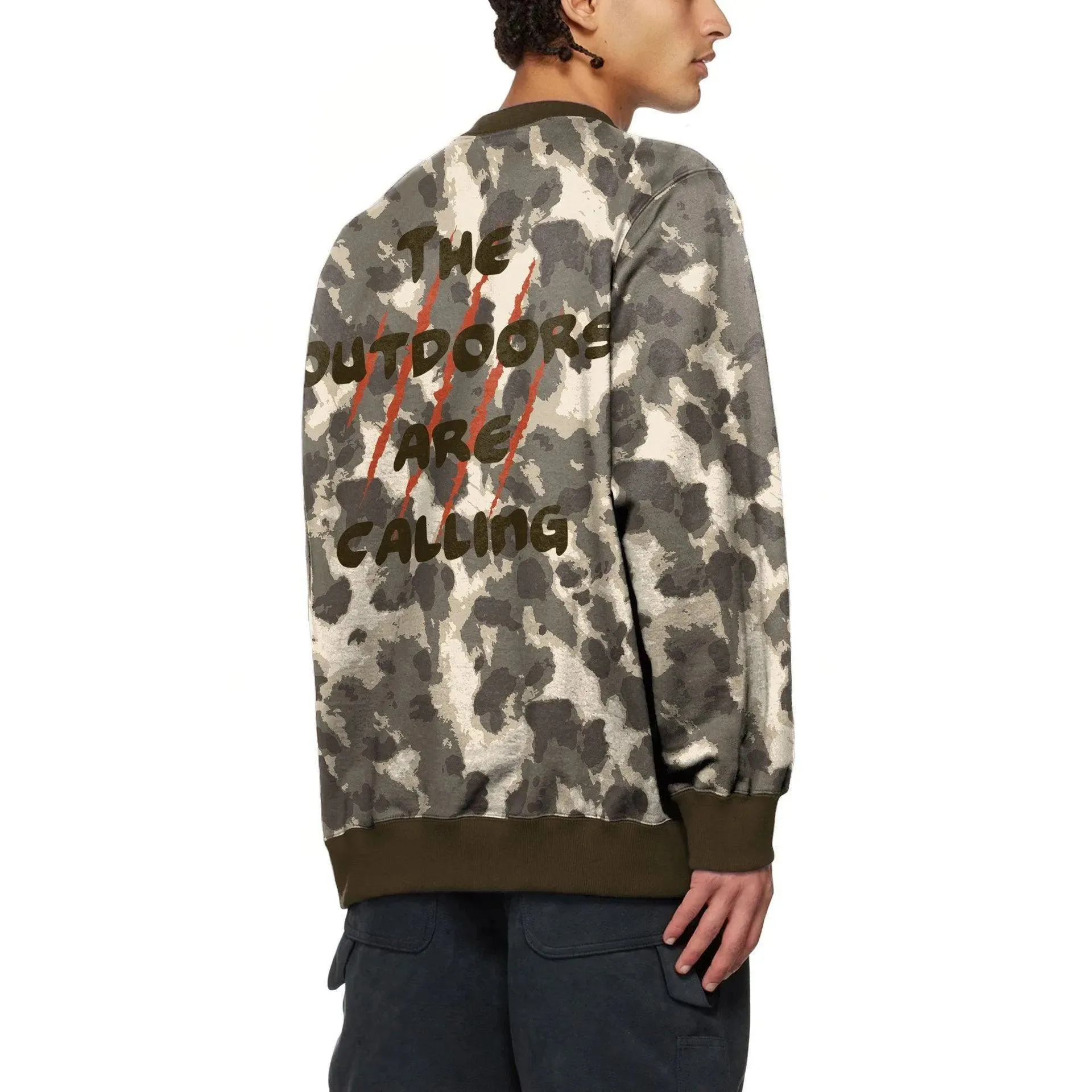 Camo Chic Digital Print Round Neck Sweater