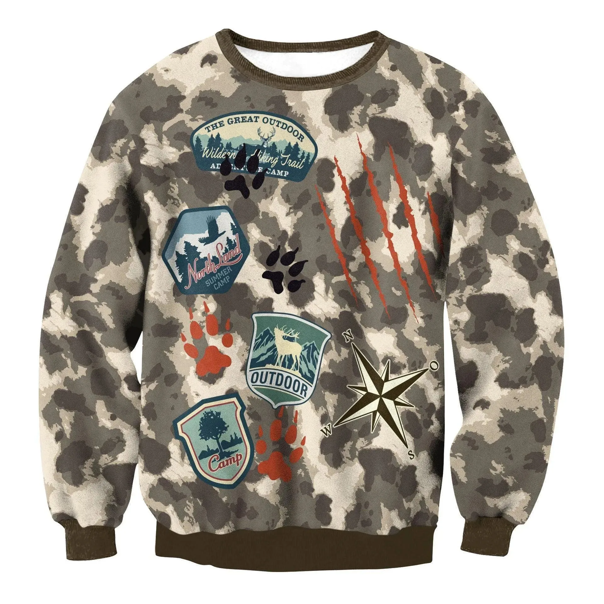 Camo Chic Digital Print Round Neck Sweater