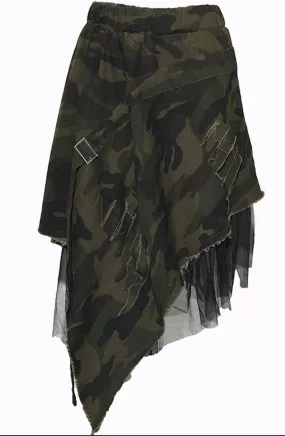 Camo Tulle Asymmetrical Skirt