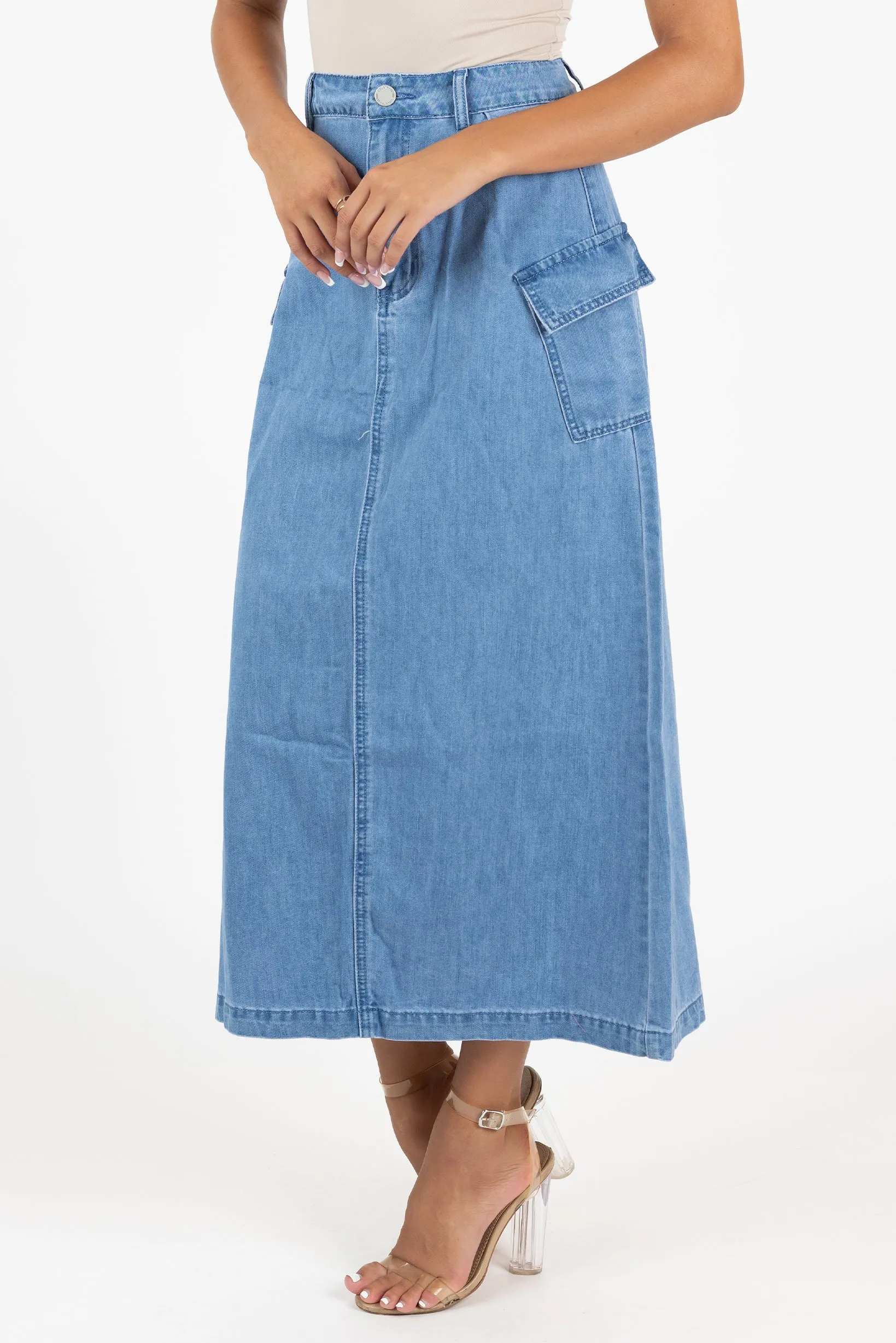 Cargo Denim Maxi Skirt