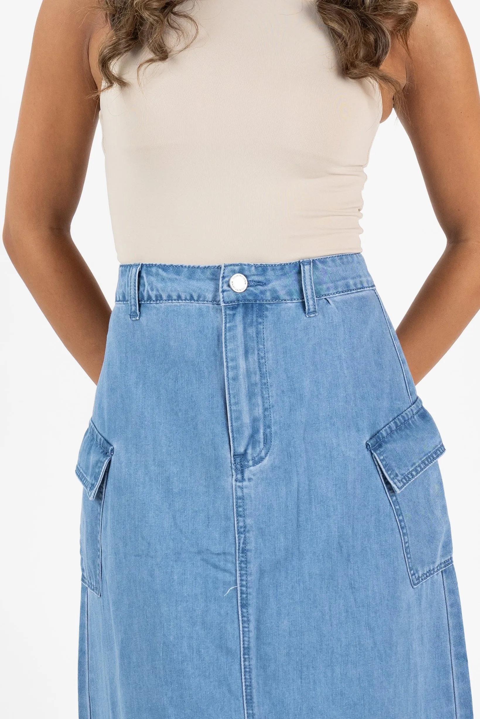 Cargo Denim Maxi Skirt