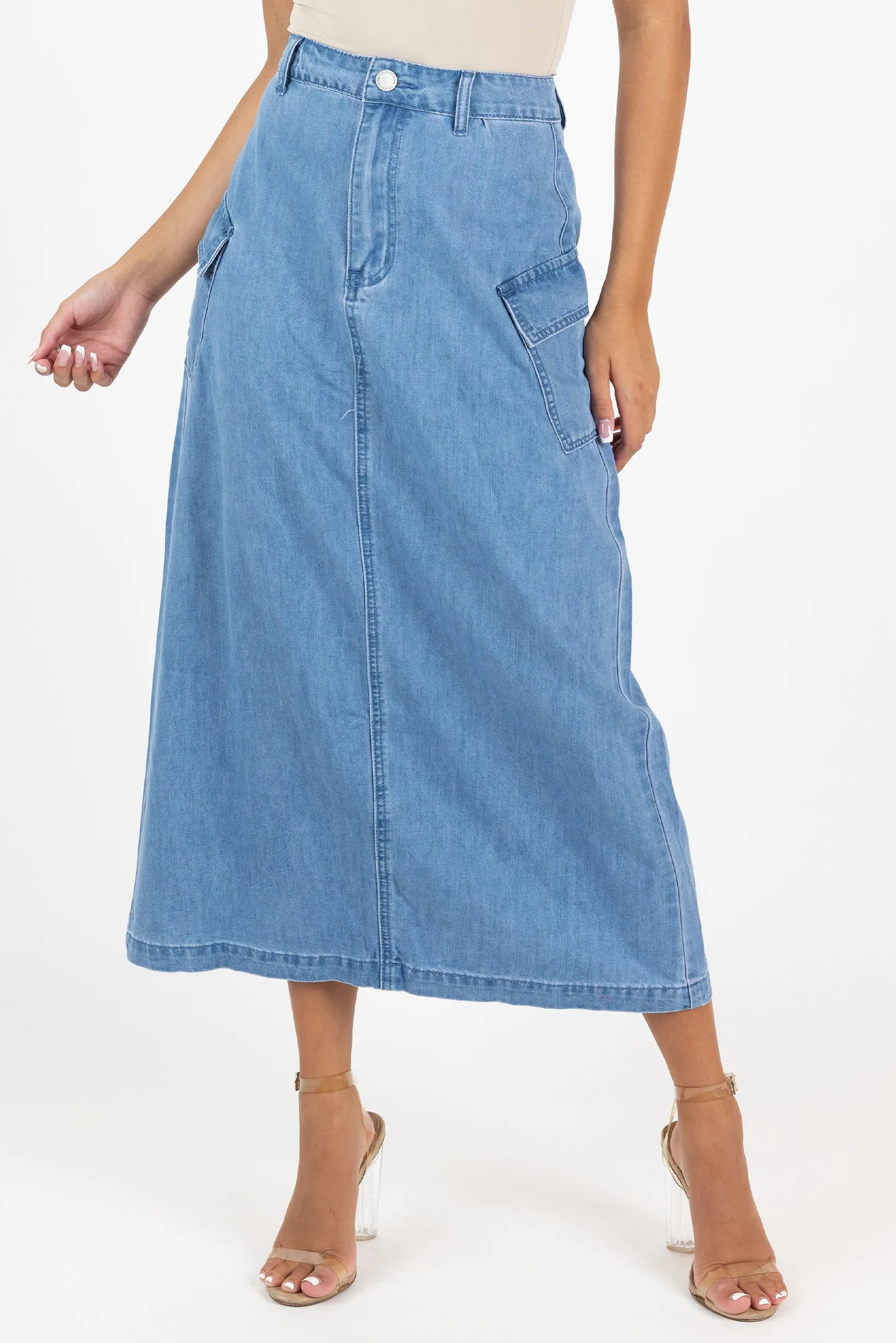 Cargo Denim Maxi Skirt